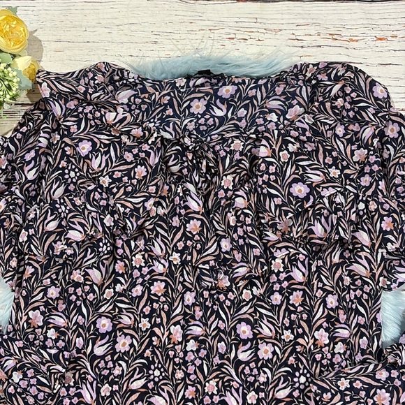 J. Crew Ruffle crinkle chiffon top in floral flourish navy pink - Picture 6 of 10